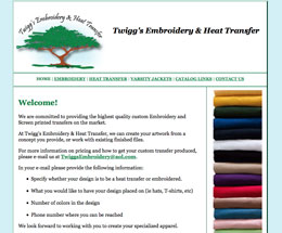 screen shot of Twiggs Embroidery web site